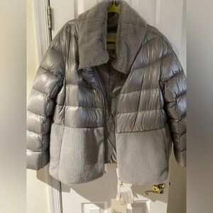 Silver puffer jacket, brand new with tags. Bought at a Herno sale